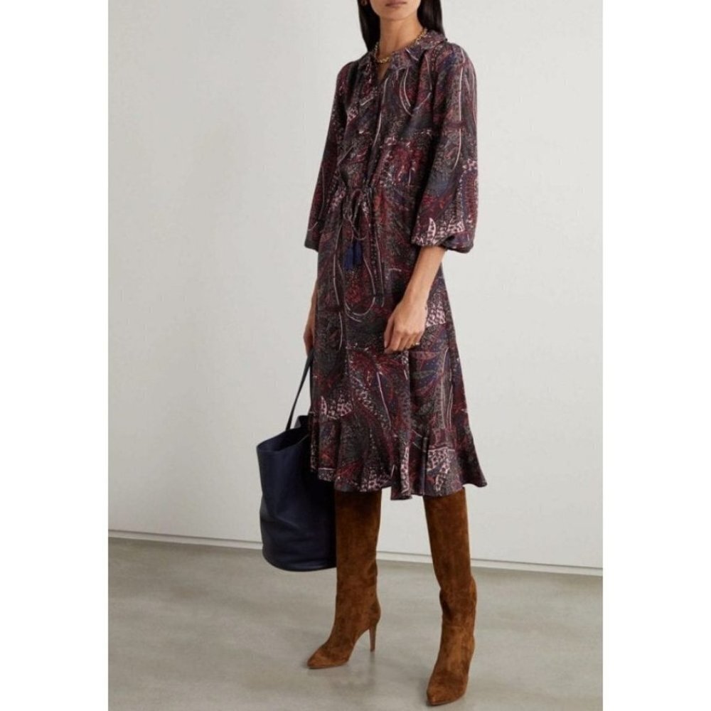 VANESSA BRUNO Pryska Ruffled Paisley-print Chiffon Midi Dress Size 34